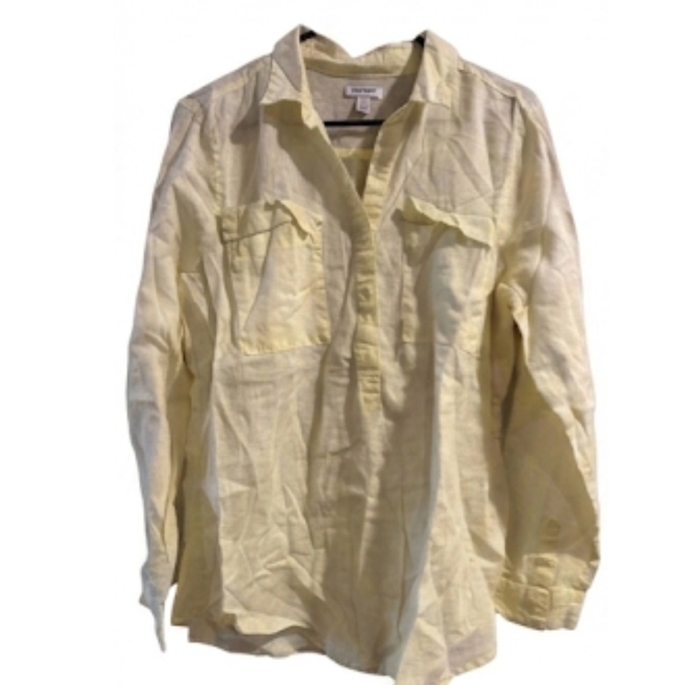 Old Navy Womens Linen Blend Tunic Shirt Yellow Long Sleeve Button Down Large